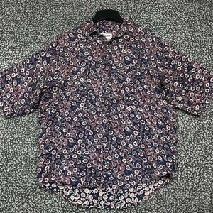 Vintage Bruno Button Up Shirt Women 6 Blue Silk Short Sleeve Abstract Paisley